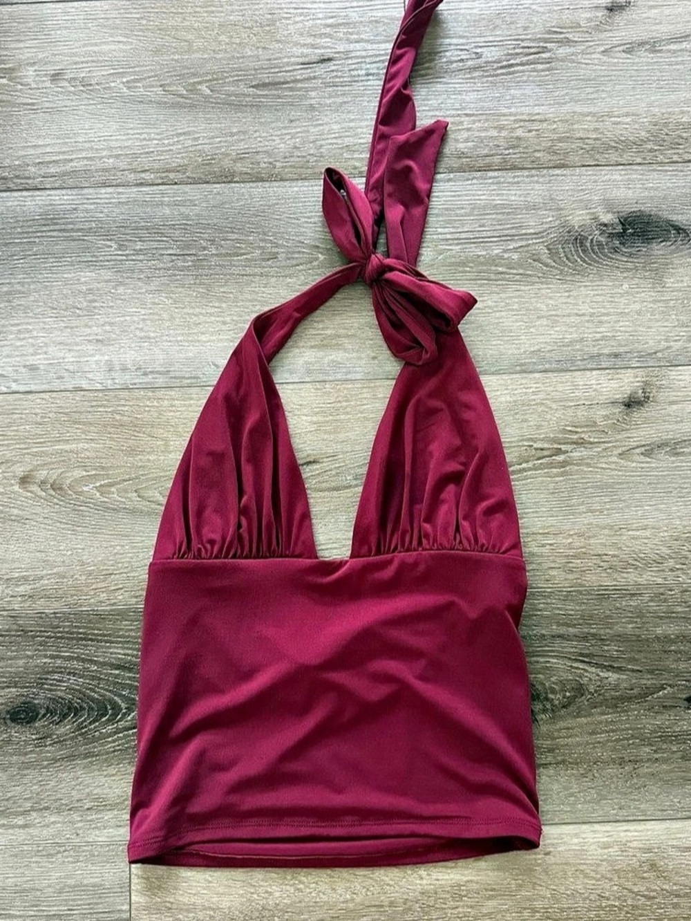 Garage Pixie Plunge Halter Top in burgundy Size Medium